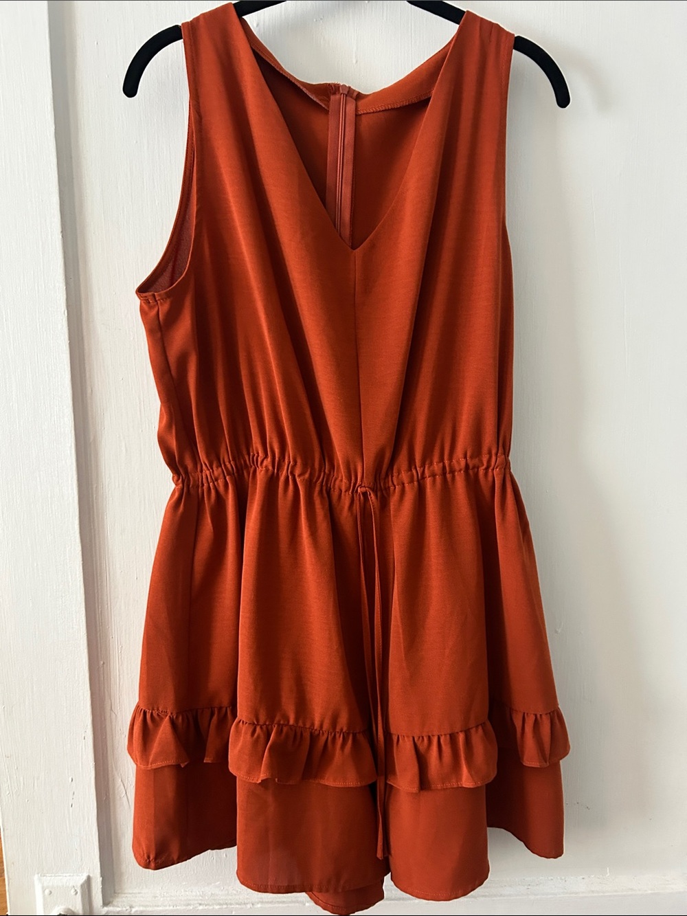 SHEIN Rust Orange Sleeveless Ruffle Romper